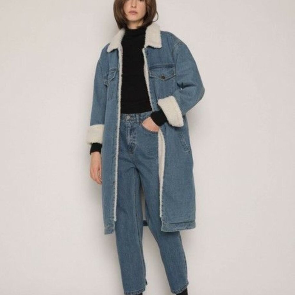 OAK + FORT Blue Jean Jacket with White Trim